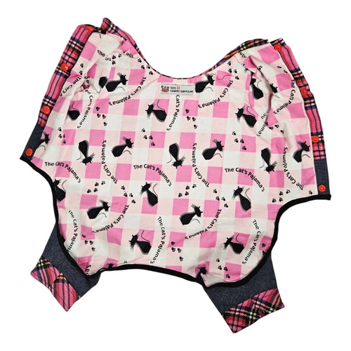 14 Inch Adult Dog Pink Plaid Paneled Denim Overalls