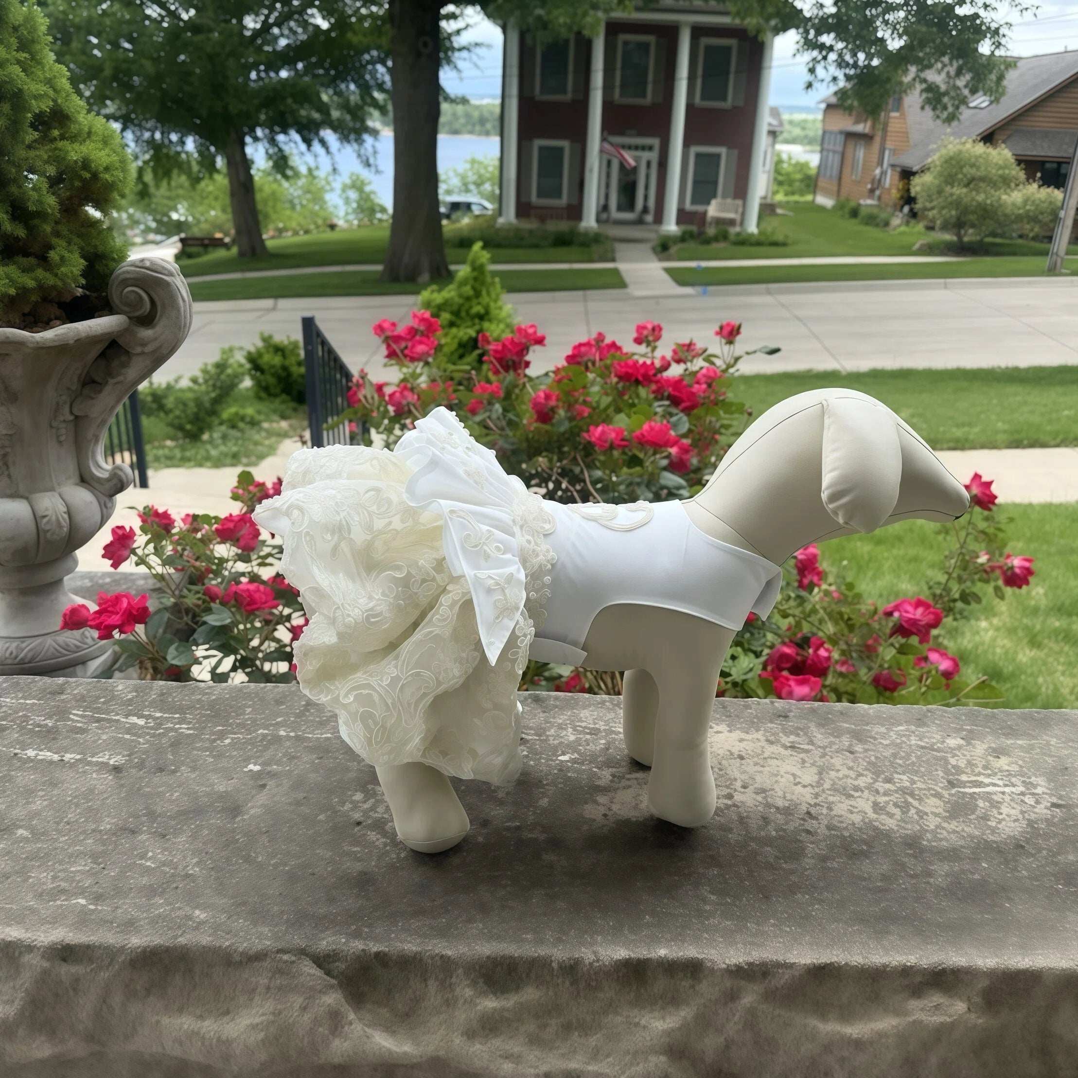 Pet Ecru and White Patchwork Wedding Dress